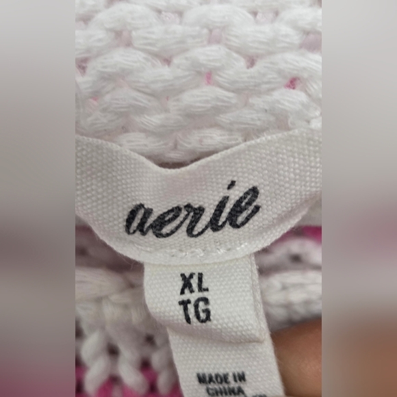 Aerie Off-the-Shoulder Boat Neckline Pink&White Stripe Cotton Blend XL Sweater - Picture 3 of 11